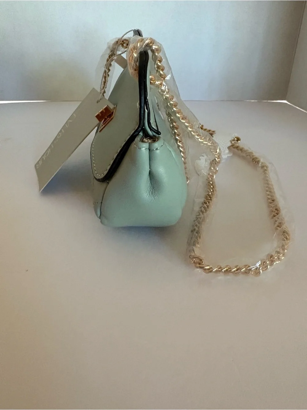 NWT Mint Green Quilted Mini Crossbody Bag Gold Chain Accent